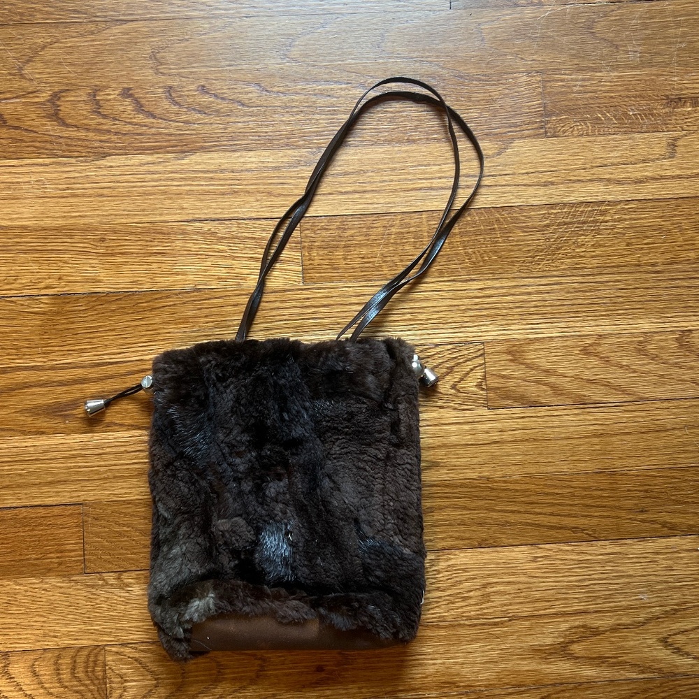 Dark brown faux fur shoulder bag